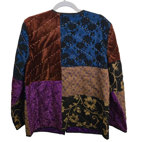 Indigo Moon Vintage Mixed Media Patchwork Jacket Pockets Art To Wear Size M - Picture 2 of 6